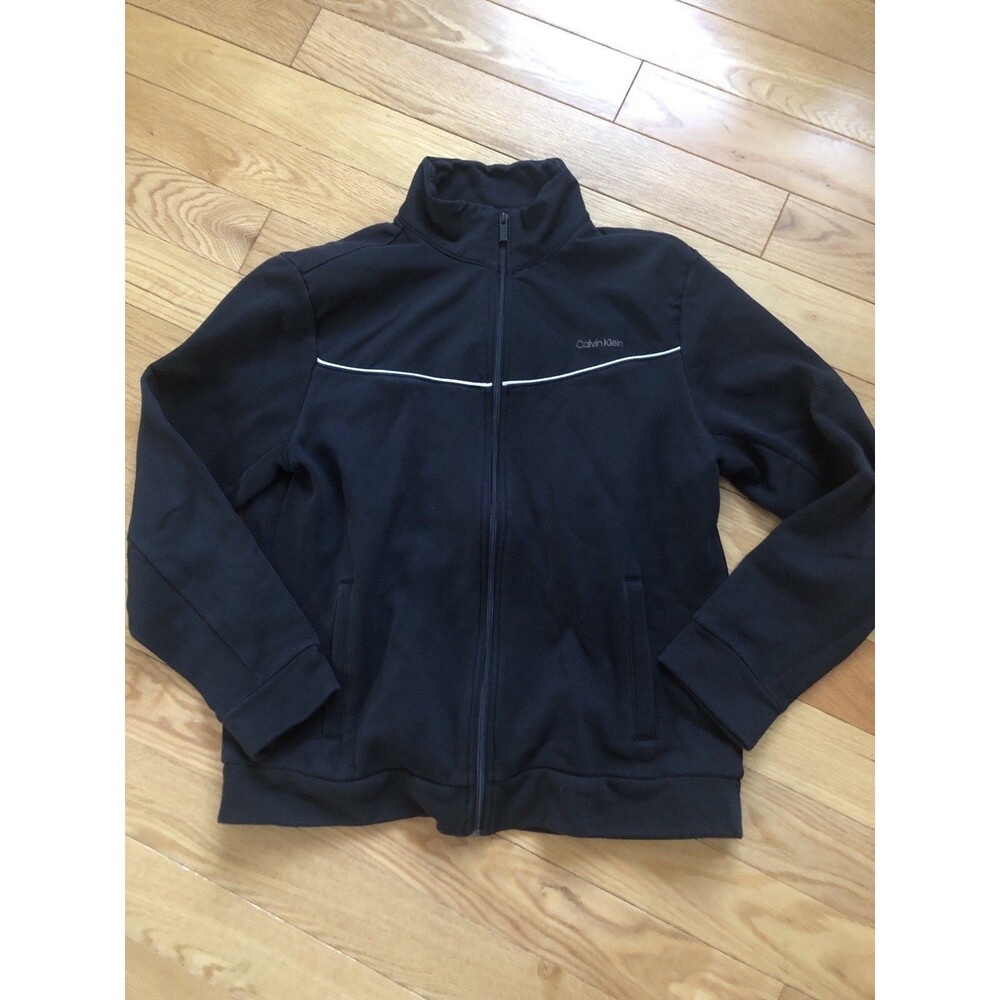 Calvin Klein Men's Jacket M Black Fleece Full Zip Pockets Lined Casual Outerwear